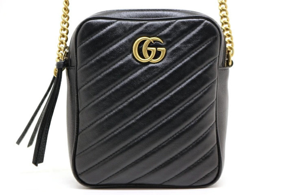 Gucci GG Marmont Chain Shoulder Bag Black Leather